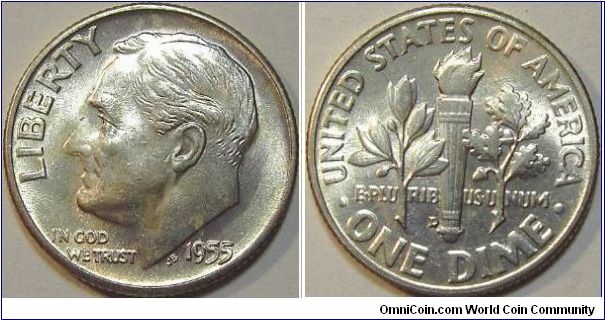 1955 D Rosevelt, One Dime