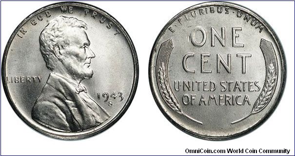 1943 Lincoln Wheat Steel Cent