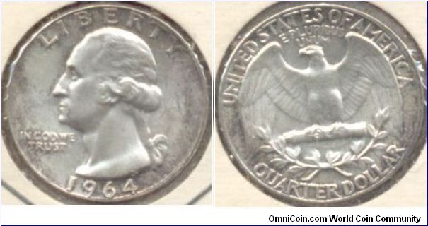 Silver Quarter Dollar USA 1964.