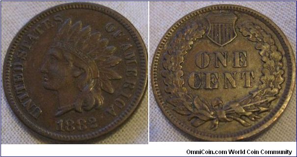 1882 cent aEF grade, no lustre but detailed and bright