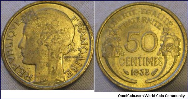 1938 50 centimes full lustre