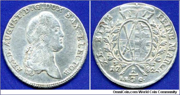 1/3 Thaler.
Duchy of Saxony.
Duke Friedrich August III (1763-1806).
'I.E.C'- Johann Ernst Croll, work on Dresden mint in 1779-1804.


Ag833f. 7,016gr.