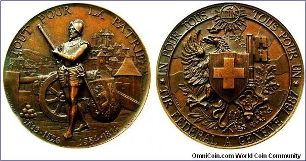 1887 Shooting medal/ Geneva, 45mm.