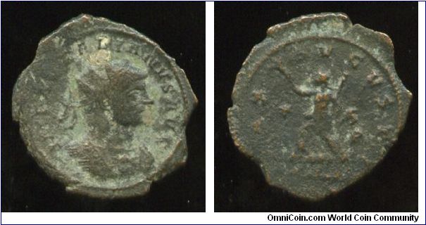 Aurelian  
Antoninianus 270-275ad
Rad bust
IMP AVRELIANVS AVG
Pax standing with olive branch
PAX AVGVSTI