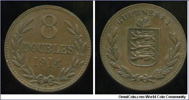 1914H
8 Doubles
Heton Mint
Value & date in wreath
Coat of arms in wreath
