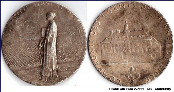 Silver medal (35mm) engraved by Louis Oscar Roty. This one struck for the 'Compagnie des Agents de Change de Lille'