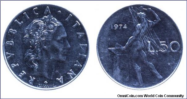 Italy, 50 liras, 1974, Ac, 24.8mm, 6.25g, MM: R, Vulcano.                                                                                                                                                                                                                                                                                                                                                                                                                                                           