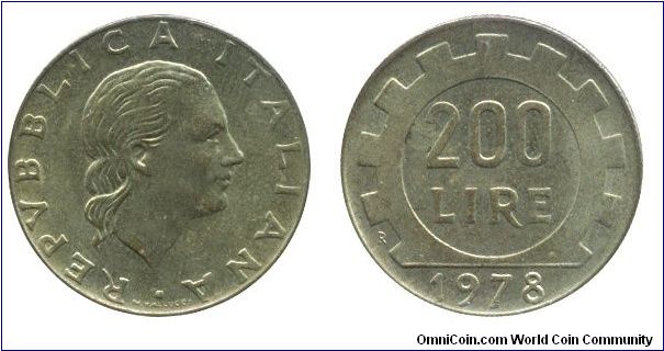 Italy, 200 liras, 1978, Al-Bronze, 24mm, 5g, MM: R.                                                                                                                                                                                                                                                                                                                                                                                                                                                                 