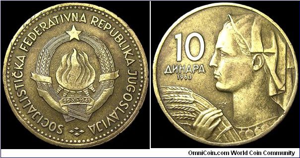 Yugoslavia - 10 Dinara - 1963 - Weight 3,0 gr - Aluminum / Bronze - Size 21 mm - President / Josip Broz Tito (1953-80) - Designer / F. Dincic - Edge : Milled - Reference KM# 39 (1963)