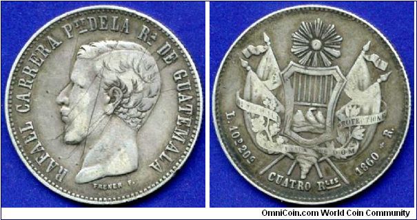4 reales.
Republica Guatemala.
Mintage 4,760 units.


Ag903f. 12,5gr.
