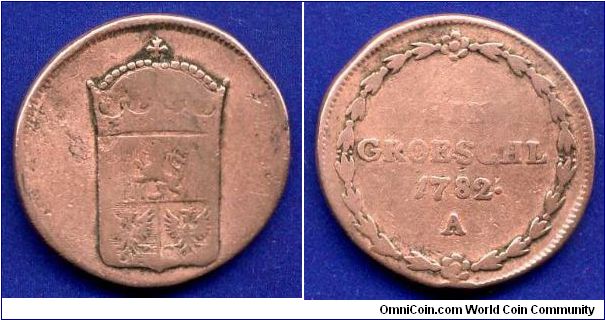 1 groeshl.
Austrian Bohemia.
Ioseph II (1765-1790) Emperor of Holy Roman Empire.
'A' - Vien mint.


Cu.