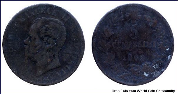 Italy, 5 centesimos, 1862, Cu, 25mm, 5g, MM: N (Naples), King Victor Emanuel II.                                                                                                                                                                                                                                                                                                                                                                                                                                    