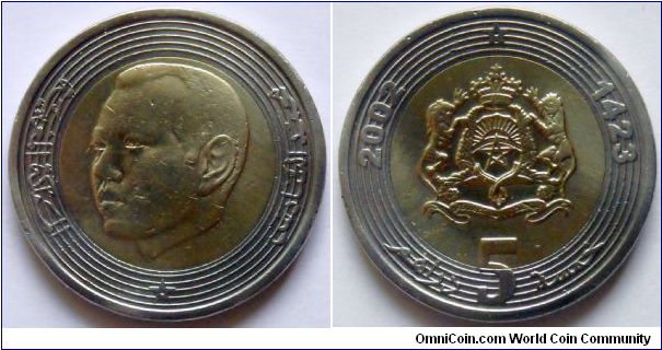 5 dirhams.
2002, Bimetal