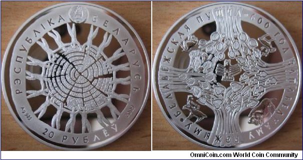20 Rubles - Belavezhkaya Pushcha - 33.63 g Ag .925 Proof - mintage 8,000