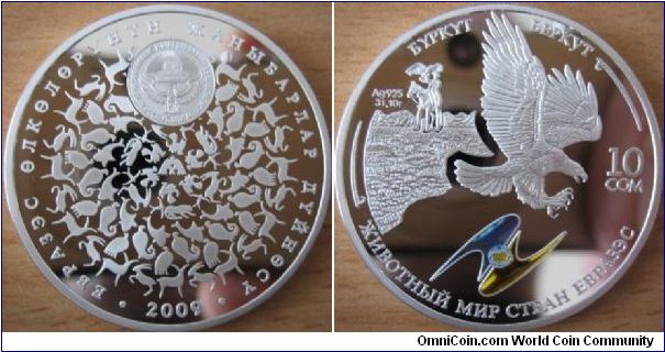 10 Som - Golden eagle (fauna of Eurasec countries) - 31.1 g Ag .925 Proof - mintage 3,000