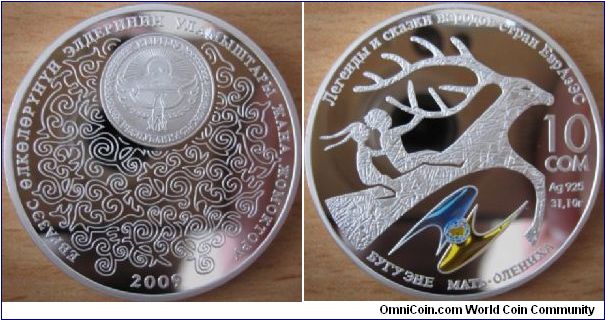 10 Som - Mother-deer (legends and tales of Eurasec countries) - 31.1 g Ag .925 Proof - mintage 3,000