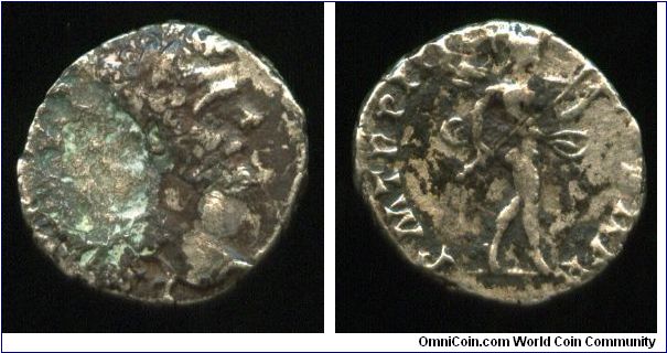 Septimius Severus
Denarius
L SEPT SEV PERT AVG IMP V, laureate head right 
P M TR P III COS II P P, Mars advancing right with trophy over shoulder & spear