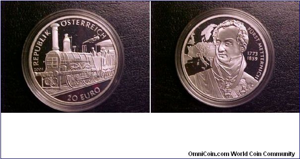 A nice proof Austrian 20-euro silver commemorative, part of my trains on coins collection