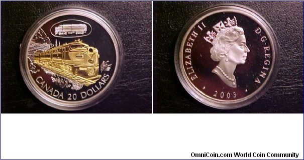 A stunning emission from the Royal Canadian Mint, a $20 silver coin commemorating the classic Alco FA-1 locomotive that pulled freight throughout North America from the 1940s through the 1960s.  This beauty is layered in gold to accent the modern streamlined design of the new diesel age, one of my favorite trains on coins!