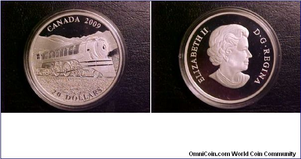 Another addition to the trains on coins collection, a 2009 proof Canadian $20 silver coin commemorating the streamlined Canadian Pacific Jubilee 4-4-4 locomotive that entered service in 1936. The Royal Canadian Mint executed this design flawlessly as the frosted devices and black mirrors highlight the streamlined design of this gorgeous locomotive. Mintage was limited to 10,000 coins and this is number 5,880.