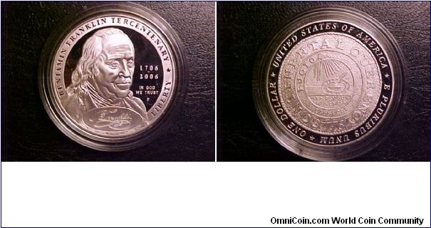 The 2006 Franklin tricentennial silver dollar featured the design of the continental currency dollar on the reverse.