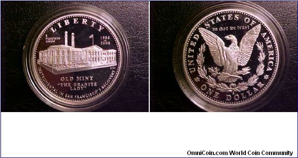 The San Francisco Mint commemorative silver dollar features a reverse design of the Morgan dollar, which is somewhat ironic since it was not produced by the San Francisco or any other mint between 1904 and 1921.