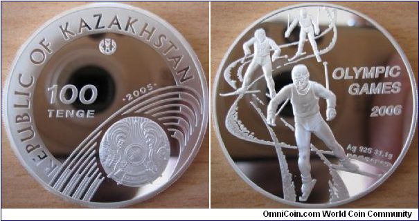 100 Tenge - Turin winter olympic games - 31.1 g Ag .925 Proof - mintage 11,000
