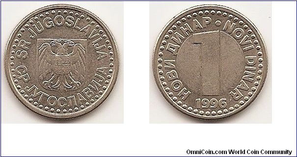 1 Novi Dinar
KM#168
Copper-Nickel-Zinc Obv: National arms Rev: Date and denomination Note: Reduced size.