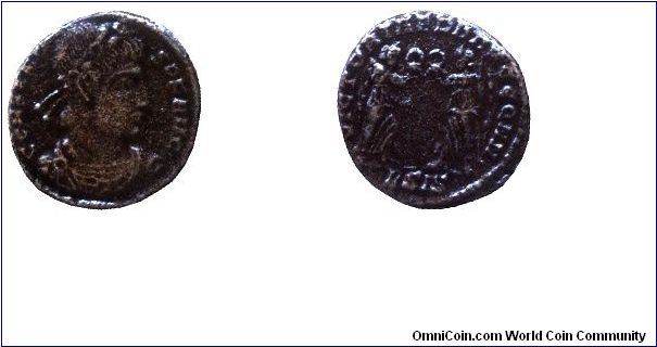 Roman Empire, small follis, no date, Bronze, 15mm, Emperor Constans (333-350), Two standing Victories                                                                                                                                                                                                                                                                                                                                                                                                               