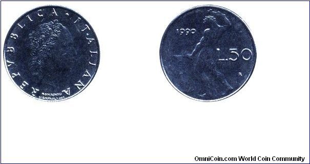 Italy, 50 liras, 1990, Ac, 16.55mm, 2.7g, MM: R (Rome), Vulcano, Republica Italiana.                                                                                                                                                                                                                                                                                                                                                                                                                                