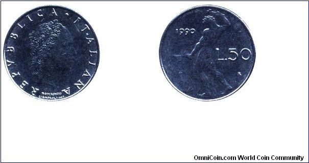 Italy, 50 liras, 1990, Ac, 16.55mm, 2.7g, MM: R (Rome), Vulcano, Republica Italiana.                                                                                                                                                                                                                                                                                                                                                                                                                                