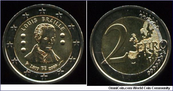 2 euro
Belgium portrait of Louis Braille between his initials (L and B) in the Braille alphabet that he designed
Map of the community & Value