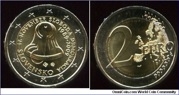 2 Euros
Slovakia 20th Anniversary of the Start of the Velvet Revolution
Map of the community & Value