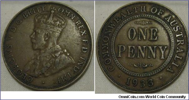1933 austrlia penny VF bit dirty
