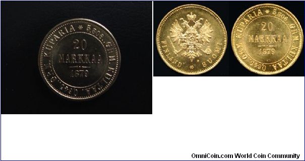 20 MARKAA GOLD 1879 UNC FROM FINLAND UNDER RUSSIAN OCCUPATION