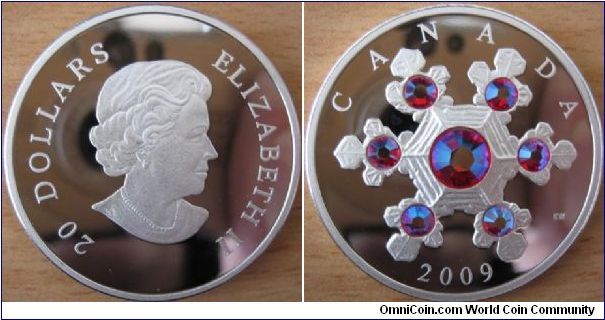 20 Dollars - Rose crystal snowflake - 31.39 g Ag .999 Proof (with 7 Swarovski crystals) - mintage 7,500