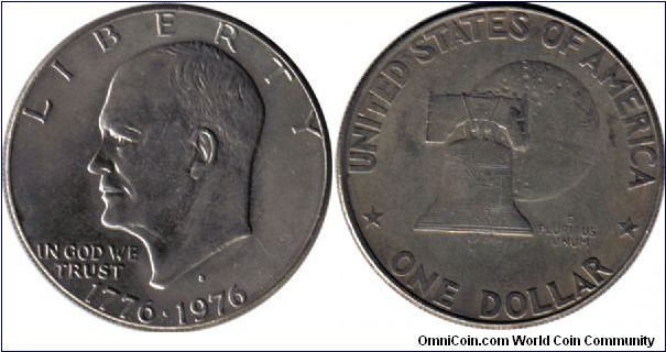 1976D 40%Ag Bicentennial dollar, T1 reverse -- unremarkable except that it was had in pocket change... in January 2010.
