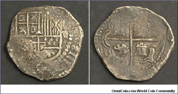 1605 Philip III Potosi Silver 2 Reales Cob, Assayer: Hernando Ballesteros. c.1598-1605. 26mm, 6.76g.