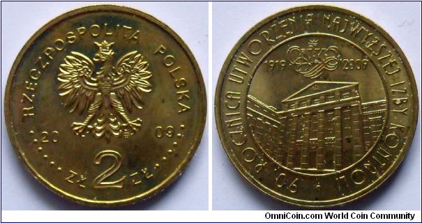 2 zlote.
2009, 90th Anniversary of the Supreme Chamber of Control. Metal Nordic Gold.
Weight 8,15g.
Diameter 27mm.
Mintage 1,200,000 units.