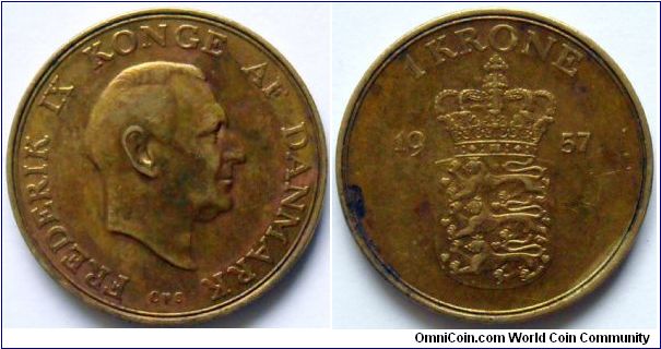 1 krone.
1957, King Frederik IX