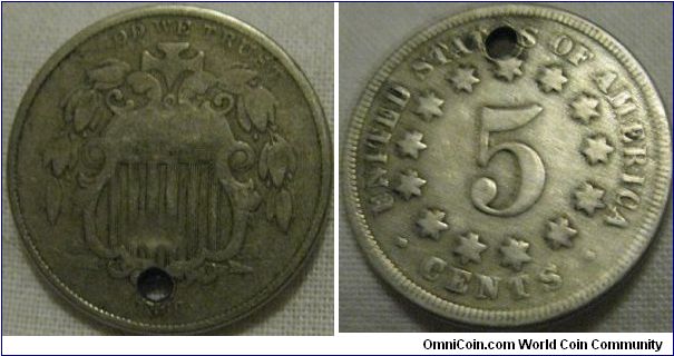 1868 5 cents sadly holed