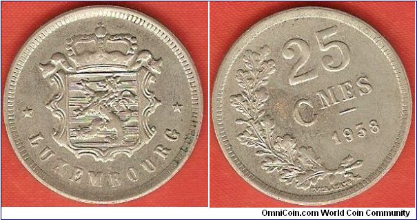 25 centimes (25 Cmes)
state shield
copper-nickel
designer: Everaerts