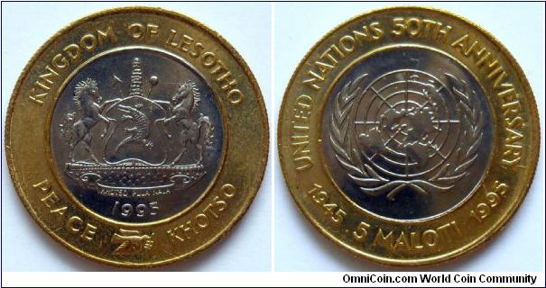 5 maloti.
1995, 50th Anniversary of United Nations