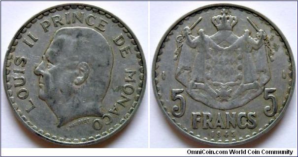 5 francs.
1945, Prince Luis II