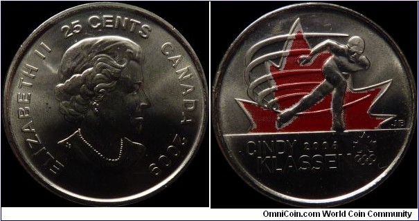 25 Cent 2009 Olympic Coloured Cindy Klassen