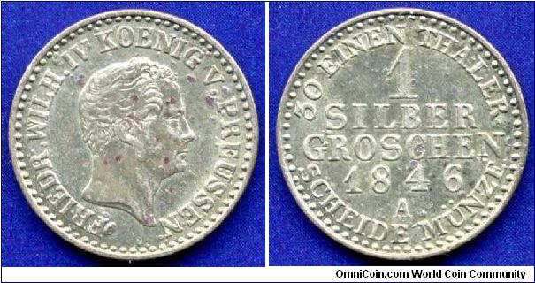 1 silber groschen.
Kingdom of Prussia.
Friedrich Wilhelm IV (1840-1861).
'A' -Berlin mint.


Ag222f. 2,19gr.