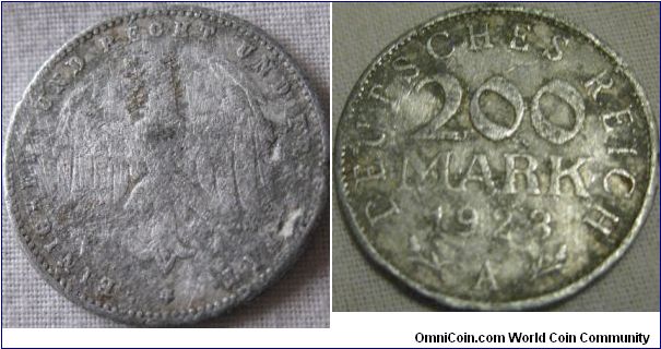 1923 200 marks A mintmark, worn