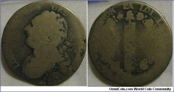 12 deniers, very worn, BB mintmark 1792 or 3 , hard to tell