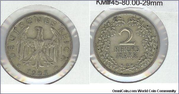 2 Reichsmark
10.00g
0.500 Silver
.1607 oz