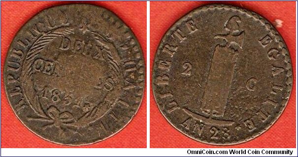 2 centimes
Year 28
fasces with liberty cap
copper